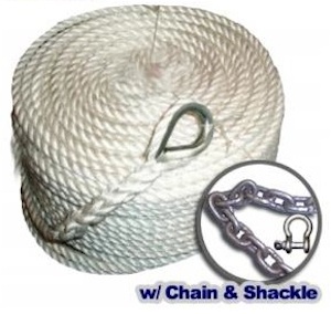 Three Strand Nylon Anchor Rope with Galvanized Chain & Shackle