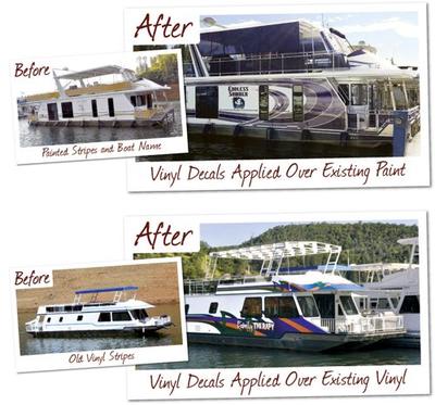 Houseboat graphics, custom boat wraps, decals, striping, vinyl stickers,  and boat lettering