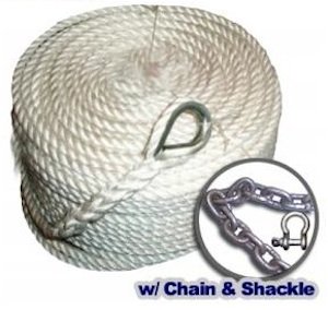 Anchor Rope - three strand nylon line, chain, and shackle